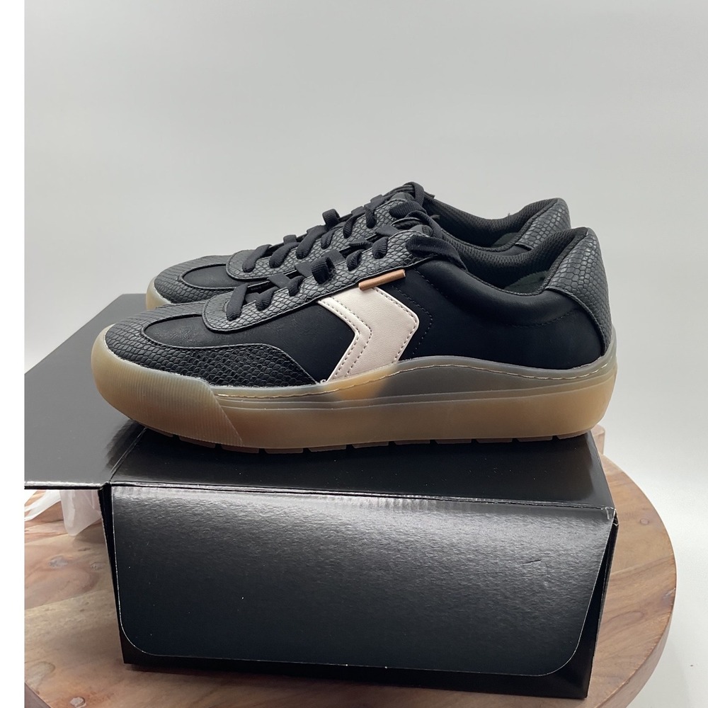 Dr Scholls Women Nova Sneaker Black White Snake Embossed Platform Gum Sole - Picture 5 of 11